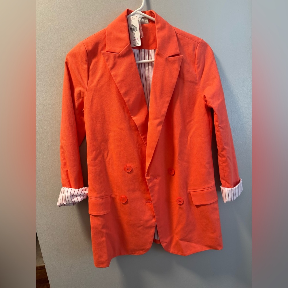 Anthropologie Orange Double-Breasted Blazer